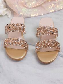女孩闪亮派对高跟鞋 | 厚底透明鞋跟礼服鞋 - 金色 - 查看 8