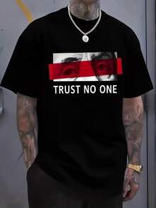 100% Cotton Fashion Printed Men's T-Shirt, Simple Cut Highlights Masculine Charm, Combines Solid Colors With Vibrant Prints, Comfortable And Breathable, A Summer Essential Classic Casual Basic Tees For Men - 黑色 - 查看 12
