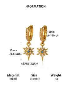 Bông tai hình ngôi sao sang trọng dành cho nữ, đính đá Zirconia lấp lánh, kiểu dáng hình học, trang sức thời trang. - Vàng - Xem 17