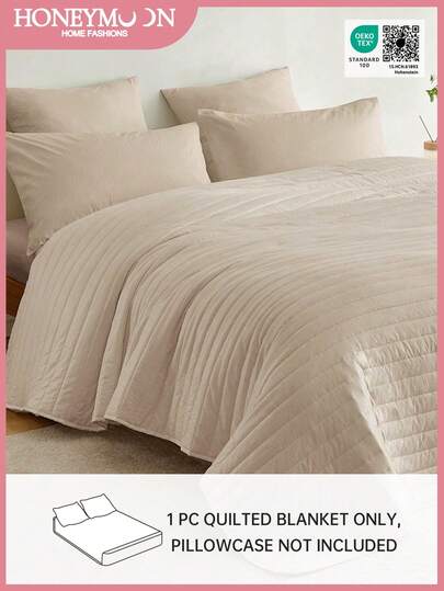 1pc Honeymoon 100% Polyester Prewashed Delicate Textured Comforter, Super Soft & Cozy, Machine Washable, Suitable For Home, Dorm, Sofa, Bedding, OEKO-TEX Certified, Khaki