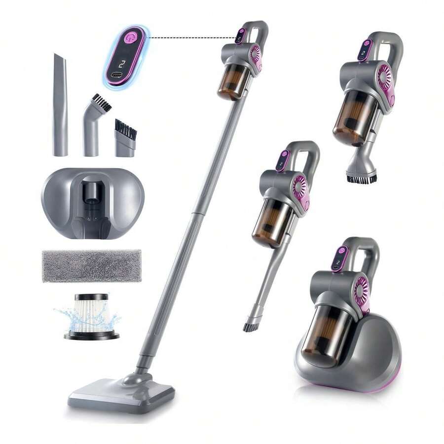 Aspiradora Inalámbrica Profesional Seco/Mojado de 40KPa con Fregado Integrado - Sistema V-AntiEnredos para Cabello y Mascotas, Depósito de Agua de 300 ml, Batería de Larga Duración 45 Min, Filtración HEPA 99.97%, Incluye 6 Accesorios Multifuncionales para - Gris - Ver 1