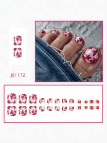 24pcs Small Red Flower Toenails Luxury Whitening Full-Coverage Toenail Set Suitable For Parties, Dances, And Daily Wear - Multicolor - View 2