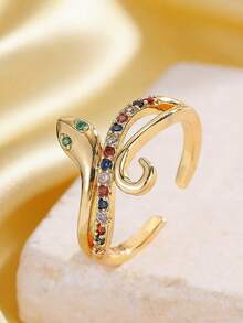 1. Nhẫn Zirconia kiểu Âu và Mỹ, mạ vàng đồng, khảm đá Zirconia nhiều màu sắc, thiết kế hình rắn. - Vàng - Xem 2