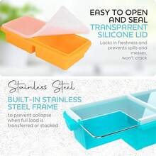 Freezer Tray With Lid-Soup Freezer Container Molds-Large Ice Cube Tray Set Makes 1-Cup & 2-Cup Portions Cubes Perfect For Preparing Meals In Different Portion Sizes Oven & Dishwasher - - 定義 - 查看 4