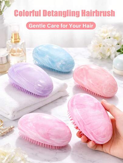 1 pieza Mini cepillo de pelo con forma de huevo lindo, cepillo masajeador de cuero cabelludo portátil con cojín suave, lavable, cerdas de nailon y mango de ABS, adecuado para todo tipo de cabello. Herramienta de peinado portátil para un peinado ideal. También se puede usar como cepillo de champú, cepillo corporal, exfoliante y masajeador. Herramienta de peinado de viaje única, excelente para regalo de boda o Día de la Madre.