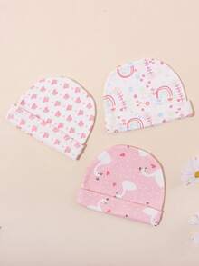 3pcs/Set Soft & Skin-Friendly Newborn Baby 3 Pieces Set, Cute Printed, Random Color, Suitable For Daily Wear, Sleeping And Gift - Printing - View 6
