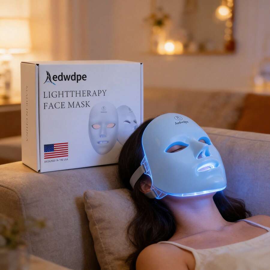 7-1 Colors Red Light Face Mask 1 PC Red Light Mask For Face Facial Mask Skincare At Home Cordless Portable Rechargeable EMS Massage Patches For Anti Aging And Skin Therapy - White - View 1