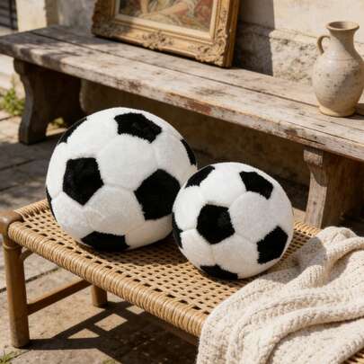 1 chiếc gối tựa hình quả bóng đá tối giản, màu đen trắng cổ điển, gối ngủ trưa cho phòng khách/ghế sofa.