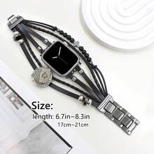 1pc Creative Metal Band, Designed With Metal Chain And Woven Leather Strap, Adding Elegant And Refined Touch, Compatible With Apple Watch Ultra/SE/Series 10/9/8/7/6/5/4/3/2/1, Size 38/40/41/42/44/45/49mm, 42/46mm For Series 10 - Playing Cards - View 3