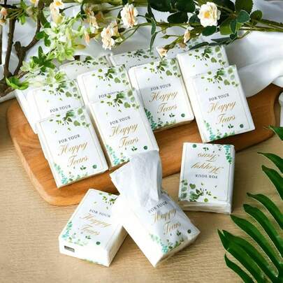 10pcs/20pcs Soft Facial Tissue "Tears Of Happiness" Elegant Floral Facial Tissue Set, Portable Handkerchief Paper Bag Facial Tissue, Mini Pocket Tissue For Students, Travel, Suitable For Engagement, Wedding Party, Celebration, Newlyweds Wedding Supplies, Decorative Tabletop Display And Guest Favors - Compatible With Wedding Souvenirs