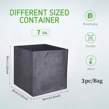 3个加厚透气园艺种植袋，7加仑（27.5升）方形网格种植箱，轻便，适合室内外使用，网格设计适合种植蔬菜和花卉，室内园艺配件 - 黑色 - 查看 8