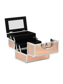 1pc Portable Makeup Organizer Box, Professional Makeup Bag With Mirror, Large Capacity Waterproof Multifunctional Cosmetic Travel Bag - Multicolor - View 7