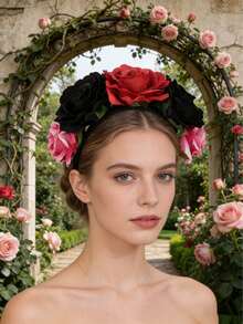 [Daisi] 1 pièce Nouveau serre-tête à fleurs artificielles, accessoire capillaire à fleurs en tissu rose, coiffe de photo de fée, couronne florale pour fête, cadeau pour la fête des mères - Multicolore - Voir 12
