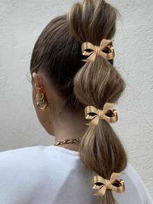 1/3 Pcs Women's Hair Accessories Fashion Metal Light Luxury Bow Hair Tie Hair Rope Alloy Hair Tie Metal Hair Accessories, Suitable For Summer Beach Vacation Matching Holiday Accessories - Gold - View 1