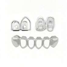Bộ 3 món trang sức răng kẹp hình trái tim rỗng bằng đồng 14k, phong cách Y2K Grillz, thích hợp cho Ngày Valentine và Halloween, dành cho nữ. - Nhiều màu - Xem 3