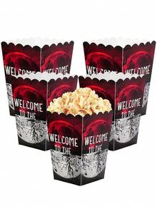 6個/20個/40個「Welcome To The Other Side」紅黑恐怖主題紙製爆米花盒，適合生日派對、Stranger派對、朋友聚會、萬聖節電影之夜，爆米花與糖果零食盒 - 紅黑色 - 查看 4