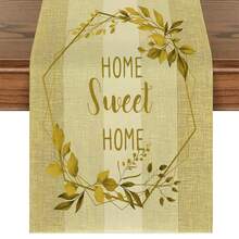 1pc Home Sweet Home Printed Wood Grain Table Runner, Suitable For Family Dining, Kitchen Decor, Home Decor, Outdoor Party And Restaurant Decoration, Linen Texture Appearance, Available In Multiple Sizes - Yellow - View 13
