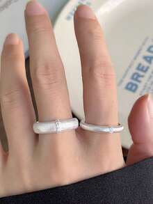 5件套简约优雅几何造型锆石镶嵌戒指，适合女性日常通勤佩戴，时尚高端情侣对戒 - 銀色 - 查看 6