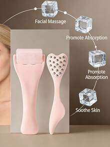 2 piezas Herramientas de belleza rosa - Herramienta de masaje facial Gua Sha, Rodillo de hielo + 20 piezas Barra de masaje facial de acero inoxidable 304, Juego de regalo de belleza para mujeres - Multicolor - Ver 2