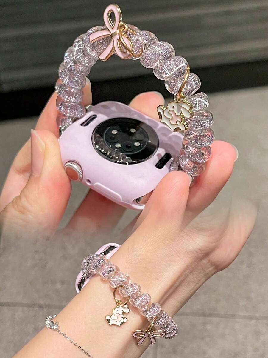1件装女士紫色时尚发圈蝴蝶结绑带,小巧弹力带,适用于38/40/41/42/44/45/49/46mm Ultra2/Ultra/SE/10/9/8/7/6/5/4/3/2/1 - 紫色 - 查看 1