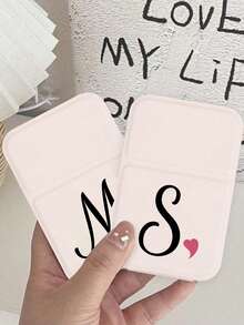 Foldable Portable Makeup Mirror With Black Art Letter Heart Pattern, White Mirror, With Stand, A-Z Letter Makeup Mirror, Travel Mirror, Beauty Product, Desktop Makeup Mirror, Rectangular Desktop Portable Makeup Mirror, Foldable Minimalist Makeup Mirror, Ideal Gift For Women, Mothers And Teachers - Multicolor - View 4