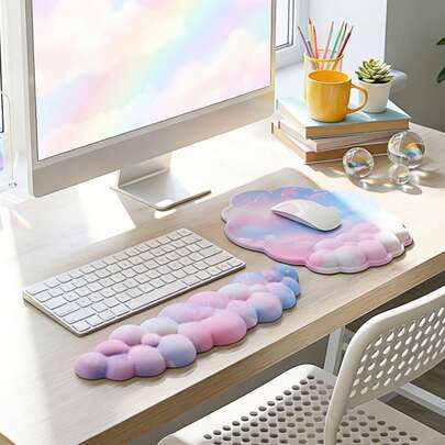Cloud-Shaped Wrist Mouse Pad And Keyboard Stand, Artificial Wrist Support, Comfortable And Soft, Suitable For Office And Back To School