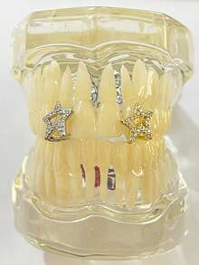 2pcs Asymmetrical Pentagram Shiny/Zirconia Fashion Tooth Jewelry, Suitable For Party, Daily Wear, Holiday Gift - Multicolor - View 5