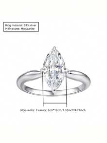 ConiiW Cincin perak 925 yang stylish dan minimalis dengan batu moissanite potongan marquise 2 karat-sempurna untuk pemakaian sehari-hari, bepergian, kencan, dan pesta. - Perak - View 10