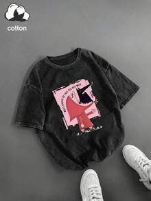 大码女式日常暗黑童话风格小红帽与大灰狼反向印花圆领短袖休闲春夏秋季大码T恤上衣，夏季穿搭，夏季服装，夏季度假装，夏季上衣，女士夏季穿搭，女士度假装，女士夏季穿搭，女士春季穿搭，女士夜店穿搭，黑色 - 黑色 - 查看 5