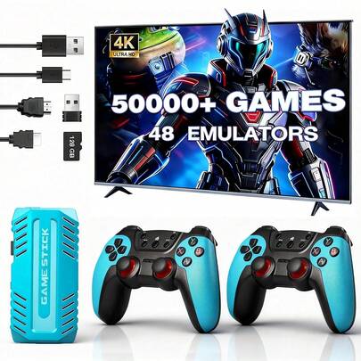 UWDFH Retro Gaming Console, 2026 Gaming Stick Pro, 50000 Games -128GB, 4k  Output, And 2.4GHz Wireless Controller, 48 Classic Emulators, Plug And Play Video Games For TV (Blue)