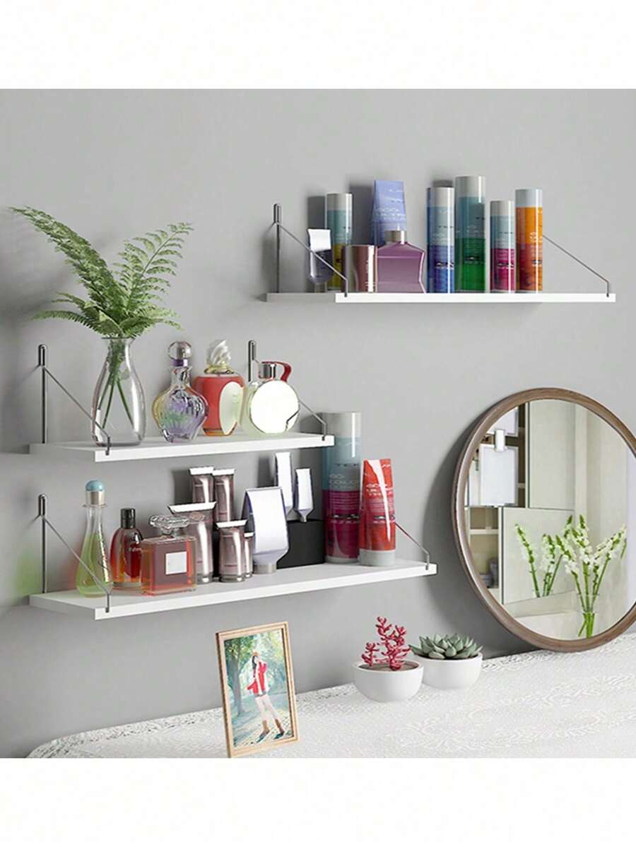 1 pieza Estante flotante montado en la pared, Estantería de almacenamiento de pared, Soporte de estantería de libros, Estante colgante de pared - Blanco - Ver 1