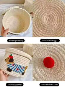 Xô đựng đồ chống bụi có nắp bằng vải cotton dệt dung tích lớn, thiết kế hình chú chó con dễ thương, giỏ đựng đồ gia dụng - Nhiều màu - Xem 5