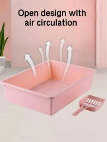 Rectangular Semi-Enclosed Splash-Proof Cat Litter Box With Scoop, Suitable For Cats And Kittens. Self-Cleaning Plastic Cat Litter Box, Compact Litter Box Fits Small Corners. Easy To Clean, Portable, Reusable. Ideal For Everyday Indoor Use. - One Open-top Square Litter Box (with Litter Scoop) - View 6