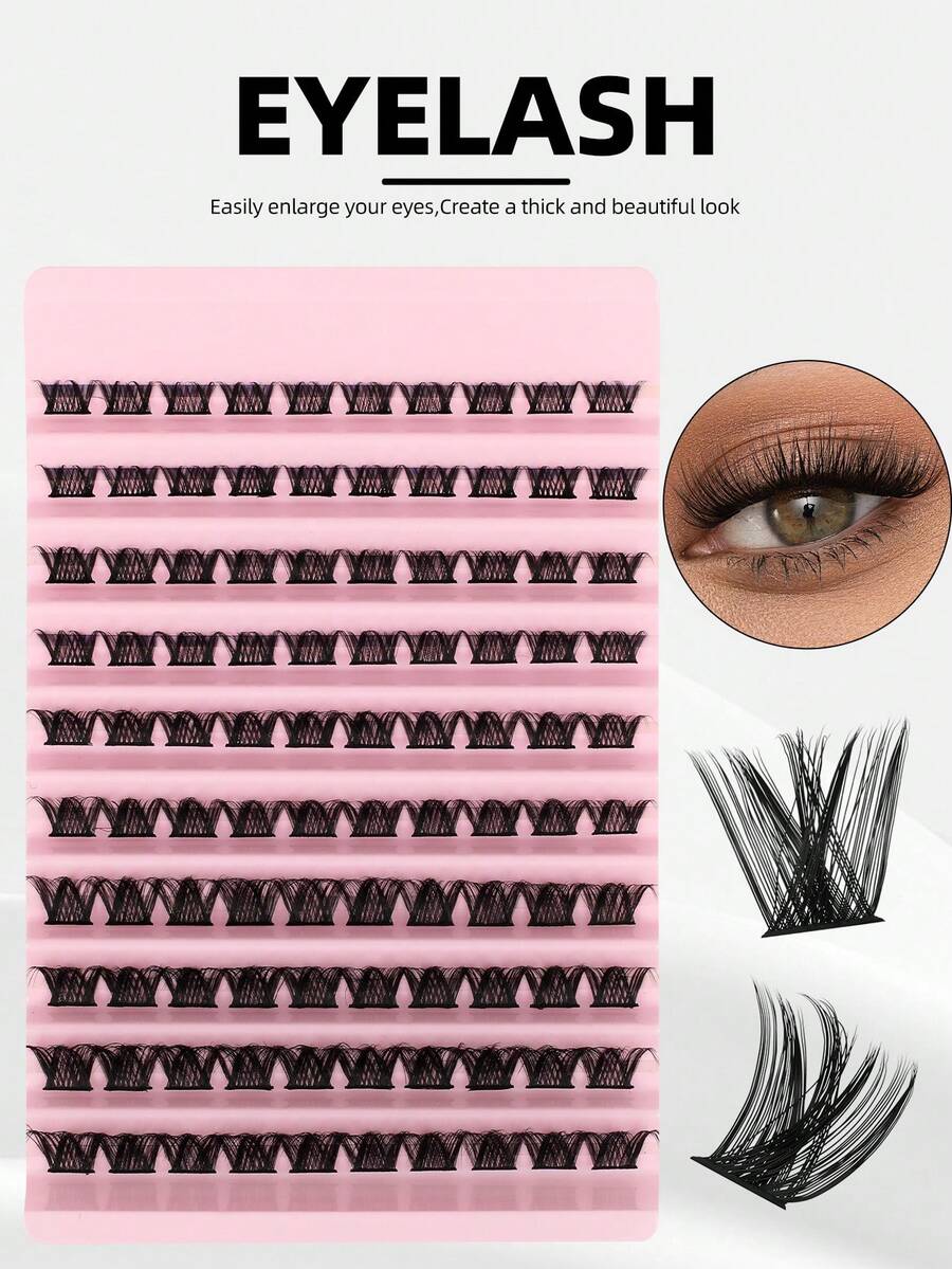 1 Box 120 Clusters 10 Rows D-Curl False Eyelashes, Natural And Dramatic Effect, Eyelash Extension Makeup Tool, DIY Home Use - Black - View 1