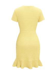 Unadoll Women's Spring Round Neck Short Sleeve Dress With Fake Pockets And Decorative Buttons, Elegant And Fashionable, Suitable For Party, Date, Commute, Birthday, Valentine's Day And Other Occasions Summer - Yellow - View 4