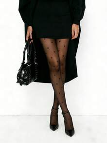 1 chiếc quần tất nữ, quần tất mỏng màu đen họa tiết trái tim gợi cảm, thoáng khí, thích hợp mặc hàng ngày, đi làm, hẹn hò, đa năng. - màu đen - Xem 8