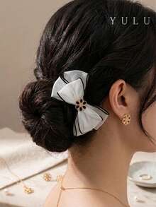 1 chiếc kẹp tóc lưới hình nơ bông tuyết thanh lịch, dễ thương, đa năng dùng hàng ngày, đi làm, làm quà tặng, phù hợp cho mùa xuân/hè/thu/đông. - Đen và trắng - Xem 1