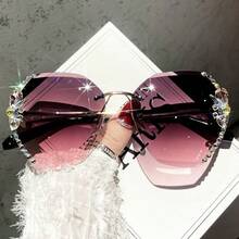 1PC Fashion Rhinestone Fashion Glasses For Women, Slimming, Stylish Y2K Glasses, Sun Protection, Daily Use - Purple - View 5
