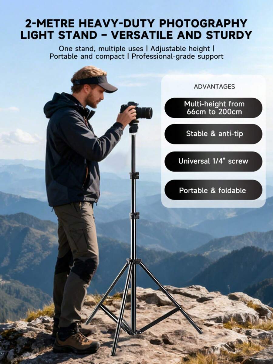 2m Adjustable Tripod Light Stand, Foldable & Extendable - View 1