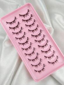 Hinarin 10pcs Cartoon Style False Eyelashes, One Piece Eyelash Extensions With Natural Look, Dense & Curly Design, Suitable For Beginners, Reusable - Black - View 5