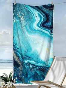 250克超强吸水速干超细纤维沙滩巾，亮蓝色和金色图案，适用于沙滩、泳池、瑜伽垫、露营、旅行、游泳，尺寸：70*140厘米或90*180厘米 - 彩色 - 查看 12