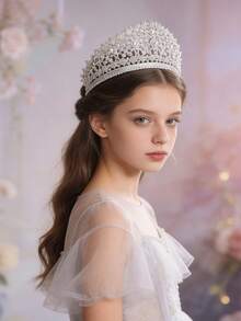 1 chiếc vương miện cài tóc sang trọng cho cô dâu và phù dâu, kiểu dáng vương miện hoàng gia thanh lịch đính đá Zirconia, phụ kiện váy cưới. - Bạc - Xem 2