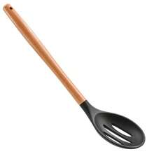 Silicone Wooden Handle Strainer Ladle, Non-Stick Pot Drain Spoon, Heat Resistant Kitchen Utensils - Multicolor - View 7