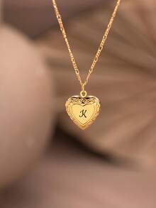 1pc Customized Photo & Name Necklace, Personalized Stainless Steel Heart Necklace, Laser Engraved Name, DIY Photo & Name Necklace, Personalized O-Chain Hinge Necklace, Letter Heart Photo Necklace, Elegant Heart Pendant Necklace, Mother's Day Memorial Photo Jewelry Gift, Fashion Photo Necklace For Mom, Best Friend Gift, Anniversary Gift For Her - Picture Necklace - View 3