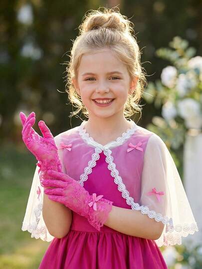 2pcs/Set Cute Floral Shawl + Floral Satin Gloves, White Princess Style Shawl, Wedding Photography Props, Wedding Decoration, Party Photo Booth Props