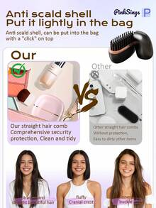 PinkSings Bàn chải duỗi tóc mini không dây, sạc lại được, cầm tay, 3 chế độ nhiệt, làm nóng nhanh, chống bỏng, quà tặng tại nhà và khi đi du lịch. - Hồng - Xem 12