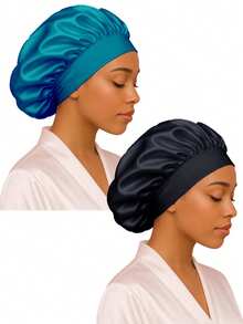 3条装女士多色宽檐发带，丝缎材质，适合日常佩戴 - 黑卡其孔藍 - 查看 5