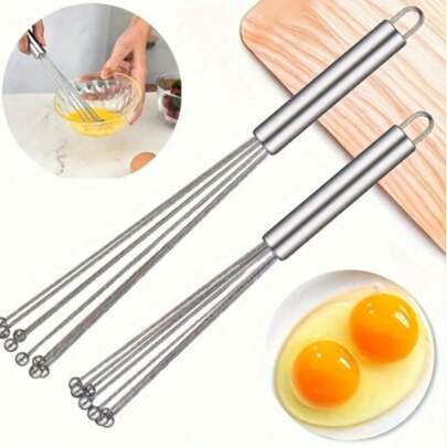 1pc Stainless Steel Ball Whisk - Rust-Resistant Beaded Whisk With Multi-Loop Beads And Ring Metal Wire End, Dishwasher - Handheld Mini Mixer, Suitable For Baking, Cake Batter, Meringue, Souffle - Ideal Kitchen And Holiday Gift, Hand Mixer, Dough Whisk, Kitchen Whisk