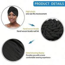 1pcs Women's Turbans, Solid Color Compass Fashion Twist Knot Patterned Cap, Leisure & Comfortable & Breathable, Suitable For Homes, Going Out, And Daily Wear Headscarf Hat Bonnet Hair Bonnet Turban Sleep Bonnet - Black - View 2