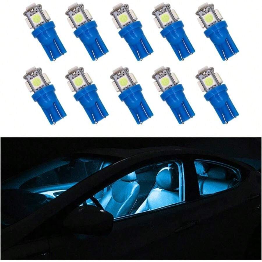 10PCS Car LED Light Bulb, Bright T10 5050 LED Auto Interior Light Bulb, Led Bulb Dashboard Dome Map Door License Plate Lights, Lighting Car Accessories (Blue) - Ice Blue - View 1